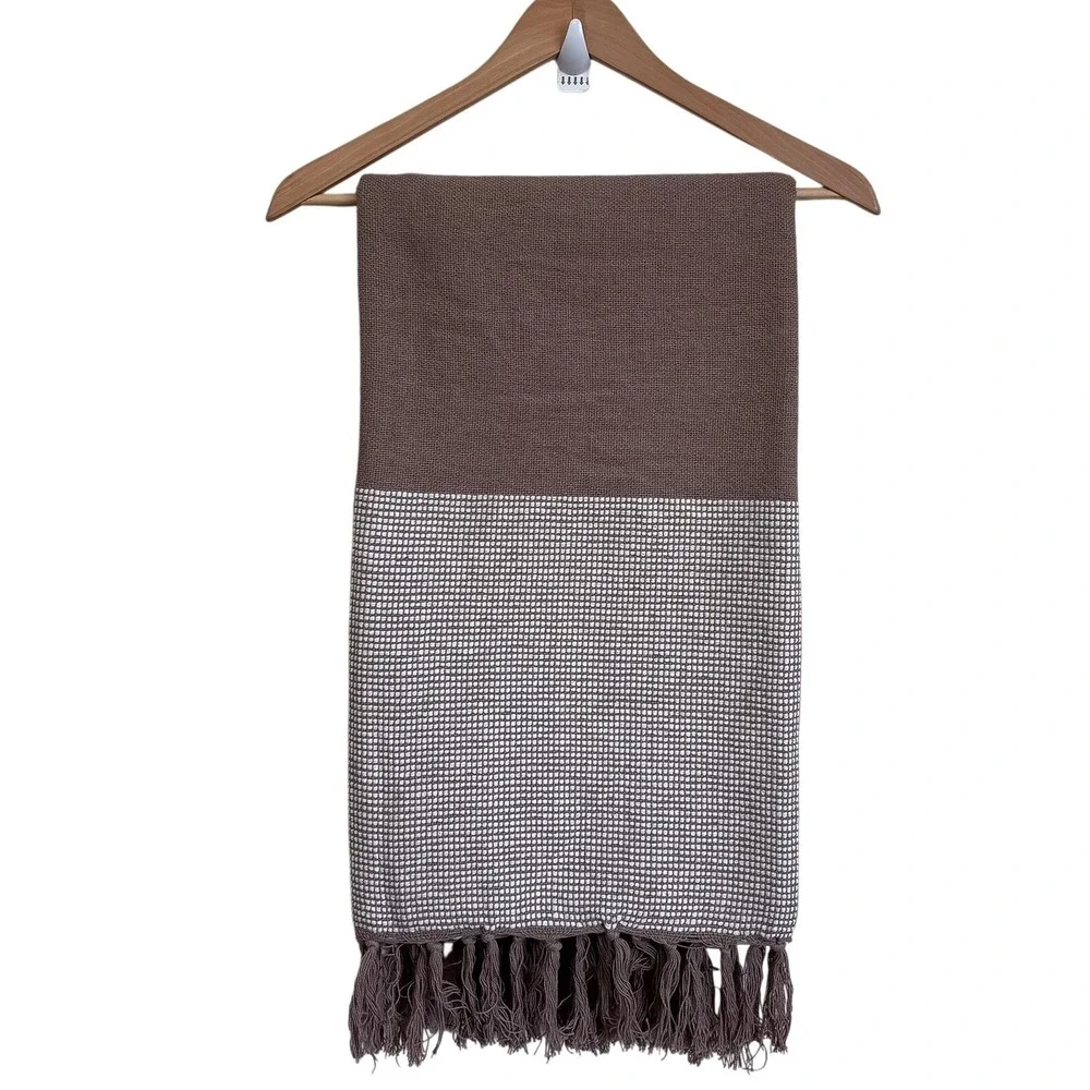 Design Imports Stone Urban Cityscape Border Throw Blanket OS Taupe Fringe Woven